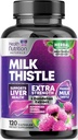Milk Thistle Supplement - Detox de limpeza avançada do fígado e reparação com extrato de raiz Dandelion - Natural Milk Thistle Silymarin Marinum Extract Liver Health Support, Non-GMO, Bottled USA - 120 Cápsulas
