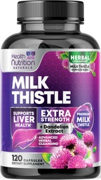 Milk Thistle Supplement - Detox de limpeza avançada do fígado e reparação com extrato de raiz Dandelion - Natural Milk Thistle Silymarin Marinum Extract Liver Health Support, Non-GMO, Bottled USA - 120 Cápsulas