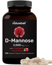 NatureBell D-Mannose 500mg Cápsulas (2,000mg por serviço) 240 Cápsulas Veggie + Concentrado de Cranberry 40mg – Tratados urinários de ação rápida pílulas de saúde – Ultra ITU Suporte para mulheres e homens