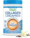 Creme de café de colagénio de Orgain, 10g Feed de grama hidrolisado Colágeno Peptídeos, Baunilha francesa - Com pó de leite de aveia orgânico, óleo de coco, óleo de MCT, óleo de abacate, cabelo, pele, unhas e suporte conjunto - 10 onças