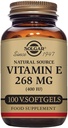 Solgar Vitamina E 268 mg (400 UI), 100 Vegetarian Softgels - Antioxidante Natural, Pele & Sistema Imune Suporte - Natural-Fonte Vitamina E - Não-GMO, Vegan, Glúten Livre, Leite Livre - 100 Servings