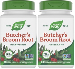 Raíz de Broom do Açougueiro do caminho da natureza, Suporte de Vinha da perna tradicional*, 100 Cápsulas Vegan (Pack de 2)