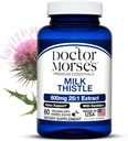 Doctor Morse Milk Thistle Suplemento 25:1 Extract 600mg Equivalente a 15000mg, Suporte de Detox Fígado 4:1 Extract 300mg Equivalente a 1200mg Raíz de Dandelion - FDA Certified Ultra Potent Formula - 60 Caps