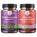Pacote de Perienopausa Suplemento para Mulheres - Multibenefício Relief Menopause para Mulheres e Pílulas de Biotina Pura para Mulheres Homens - Pare a perda de cabelo Thinning Suplemento Natural para o crescimento do cabelo brilhante grosso