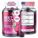 Mastigações de beterraba para alta pressão sanguínea - gomas de beterraba raiz feitas nos EUA com cereja Tart - suplementos de óxido nítrico para energia e saúde Cardio - Vegan, Sem OGM, Pectina com base - para mulheres e homens, 60 Pcs