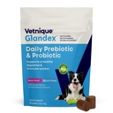 Vetnique Glandex Probióticos diários para cães com prebióticos para apoiar a saúde da tripa com fibras e enzimas digestivas, mastigas probióticas ou pós (30ct mastiga, mastiga de bacon)