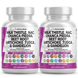 Nutracêuticos limpos Cardo de leite NAC Chanca Piedra Beterraba raiz alcachofra dentelion raiz - Fígado Cleanse Suplemento Plus TUDCA Choline & Ginger - 2Pack