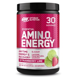 Optimum Nutrition Amino Energy - Pré-treino com chá verde, BCAA, Amino Acids, Keto Friendly, Extrato de café verde, Energia em pó - Limão de morango, 30 Servings (Pacote em maio Vary)