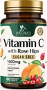 Vitamina C mastigável 1000mg - Antioxidantes de força extra para poderoso apoio imunológico w/Vitamina C & Rose HIPS - Potente suplementos dietéticos VIT C mastiga, Natural sabor laranja, Vegan, Não-GMO - 60 comprimidos