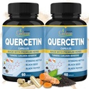 Cadano orgânico 2 embalagens Quercetin Suplementos Cápsulas, 6in1 com açafrão, berberina, Stinging Nettle, semente preta, pimenta preta - Suporta sistema imunológico - 4 meses de fornecimento