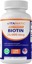 Biotina Vitamática de alta potência 20000 mcg (20mg) com queratina 100mg - 120 Comprimidos Vegetarianos - Suplementos de biotina para pele saudável de cabelo e unhas para adultos (120 contagem (Pacote de 1))