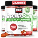 Fator de Força ProbioSlim Keto ACV Gummies, Pigmentos de Vinagre Orgânicos da Apple Cider Vinagre com LactoSpore Probióticos e Prebióticos para Suportar Digestão, Metabolismo, e Saúde Imune, 1 Carb Net, Apple Flavor, 360ct