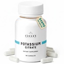 Cheers Potássio Citrate Supplement □ 316mg Por cápsula □ 20% Valor diário □ Suporta Muscle, Nerve & Heart Function □ Eletrolítico de alta absorção para deficiência de potássio □ 90 Cápsulas Vegan