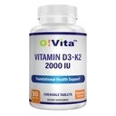 Vitamina D3 + K2 2000UI mastigável para suporte de saúde óssea, 90 comprimidos vegetarianos mastigáveis, até 3 meses de fornecimento