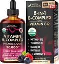 USDA Vitamina B-Complexo B5 Ácido pantoténico □ B12 Metilcobalamina □ B1 Tiamina □ B6 Piridoxina □ B7 Biotina B9 Fólica □ B3 Niacinamida - B Complex Liquid Drops, Made in USA Supplement, 4fl oz
