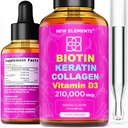 Biotina Líquida Queratina Colágeno Peptídeos e vitamina D3 para o crescimento do cabelo MCT Oil Drops 210,000mcg – Fórmula poderosa para a pele do cabelo e unhas, Suplemento mais avançado de crescimento do cabelo para mulheres e homens