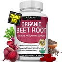 Comprimidos em pó de beterraba orgânica - 2040mg de óxido nítrico natural para apoiar, energia, melhor absorção de pimenta preta, não-GMO, para homens mulheres, 90 comprimidos