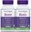 Natrol Biotin Beauty Tablets, Promove cabelo saudável, pele e unhas, Ajuda a apoiar o metabolismo energético, Ajuda a converter alimentos em energia, força máxima, 10.000mcg, 100 contagem (Pacote de 2)