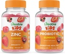 Crianças Zinco Vidable + Probióticos 5 bilhões de crianças, Gummies Bundle - Grande degustação, Suplemento de vitamina, Gluten Free, GMO Free, chiclete mastigável