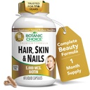 Botânica Escolha Pele e unhas Vitaminas - Suplemento de Biotina com Colágeno, Vitamina C, & Ferro - Super Antioxidante Mistura com Óleo de Argan & Ácido Hialurônico - 60 Cápsulas Líquidas