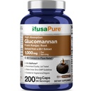 NusaPure Glucomannan 1000 mg por serviço 200 tampas de legumes (BioPerine, Non-GMO, Vegan) Konjac Root
