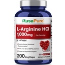 NusaPure L-Arginina 1000 mg 200 Cápsulas Veggie (Não-GMO, Vegetariana, Vegan)