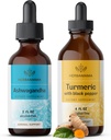 HERBAMAMA Kit de gotas líquidas de ervas - pacote de extrato de raiz de Ashwagandha e açafrão com pimenta preta tintura 2 fl oz - Vegan, Não-GMO, Açúcar & Álcool - 2 Pack