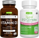 Vegan Vitamina D3 + Super B12-Complexo, Pacote Vegan, 365 1000iu Vitamina D3 Comprimidos + Alta Absorção Sublingual B12, por Igennus