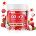 Vitamina D3 K2 Gummies w/Magnesium Açúcar Grátis - 60 Contagem - D3 Vitamina 5.000 UI + K2 (MK-7) 100 mcg - Vegan K2 D3 Suplemento Vitamina, Altamente Absorvente Suporta Osso, Músculo, Mood & Imune(Lychee Flavor)