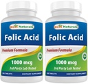 Melhor ácido fólico natural 1000 mcg (Vitamina B9), 240 comprimidos (1000 mcg (Pacote de 2))