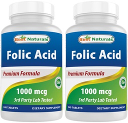 Melhor ácido fólico natural 1000 mcg (Vitamina B9), 240 comprimidos (1000 mcg (Pacote de 2))