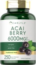 Carlyle Acai Berry Cápsulas 6000mg □ 250 Contagem □ Extrato de Acai Berry sem Glúten e Não-GMO