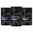 Esportes Pesquisa Vegan Biotin 10.000mcg com óleo de coco, Evening Primrose Suplemento de óleo prensado frio e vitamina baseada em plantas K2 MK7 + Vegan D3 5000iu