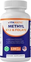 Folato de metilo Vitamático e Suplemento B12 com Phosfato de Piridoxal 5 (P-5-P) - Promove Metabolismo de Saúde Cardiovascular & Energia - 120 comprimidos de dissolução rápida - Não GMO & Gluten Free