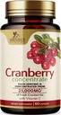 Pills Cranberry Suplemento 25,000mg - Fresh Cranberry Equivalente com Vitamina C & E - Urinary Tract Health Support, Fórmula sem açúcar, Extrato de pó de fruta - Não-GMO, Engarrafado nos EUA - 60 Cápsulas