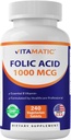 Ácido Fólico Vitamático 1000 mcg (1 mg) - Comprimidos Vegetarianos - 1667 mcg DFE - Vitamina B9 (240 contagem (Pacote de 1))