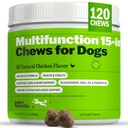 Deley Naturals 15 em 1 Multivitamin para cães - Vitaminas completas para cães e suplementos para suporte imunológico, conjunto, pele, digestão, coração e saúde geral - Suplementos diários multifunções - 120 mastigações