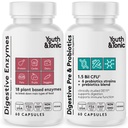 Juventude & Tonic Suplemento Digestivo para Bloating, Regularidade & Gut Saúde. Enzimas de espectro completas Probióticos e Prebióticos para Digestion para quebrar alimentos e usar diariamente, para mulheres e homens – 120 comprimidos