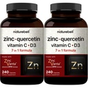 NatureBell Zinc Quercetin com Vitamina C & D3, 480 Cápsulas (2 Pacote) Ourcetin 1,000mg + Zinc 50mg + Vitamina C 250mg + Vitamina D3 5.000 UI