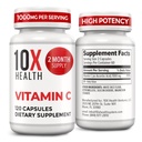10X Health Vitamina C 1000mg - 120 Cápsulas Vitamina C, Ácido Ascórbico de Alta Dose para Imunidade, Proteção Antioxidante, Colágeno e Suporte de Tecido para Adultos - VitaminaC 1000 mg - Não-GMO, Sem Glúten