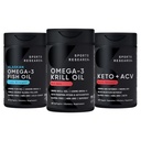 Esportes Pesquisa Tripla Força Omega-3 Peixe Óleo, Óleo de Krill Antártico + Fosfolipídios, Colina e Astaxantina Mini-Softgels, Keto Plus ACV 500mg de Apple Cider Vinagre e 1500mg goBHB Cetonas Exógenas