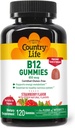 País Vida Vitamina B12 Gummies – 850 mcg Cyanocobalamina, 120 contagem – Vegan, Suplemento Gummy sem glúten para o metabolismo de energia e suporte do sistema nervoso – Natural Strawberry Flavor, 2g Açúcar