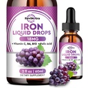 Suplemento de Ferro Líquido para Mulheres, Homens e Crianças - Gotas de Ferro Líquido com Folato, Vitamina C, B6, B12 para Anemia, Célula de Sangue Vermelha, Suporte de Energia - Sabor de Uva, 2 Fl Oz