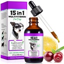 Dog Multivitamin,15 em 1 Dog Multivitamin Liquid Drops Suplementos, Vitaminas do cão para a saúde do coração, Ossos, Joint, Pele e casaco, Bexiga, Suporte do sistema imunológico 60ml