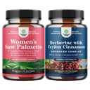 Pacote de extra força serra Palmetto para mulheres e equilíbrio Berberine Plus 1200mg Complexo - DHT Bloqueador espessando vitaminas do cabelo para perda de cabelo - antioxidante Berberine com Ceilão Canela Cápsulas