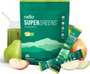 Nello Supergreens Superfood Drink Misture com chlorela, Moringa, espinafre, brócolis, enzimas digestivas e probióticos – Apple Pear Flavor, 20 Servings, Travel Pack