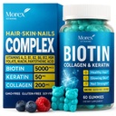 Biotina Colágeno Queratina Gummies - Multivitamina Natural para Cabelo, Pele e Unhas com Vitamina A, D, B7 - Anti- Envelhecimento Colágeno Gummy Vitaminas para Homens e Mulheres, Cabelo & Nail Growth Supplement - 60 Gummy Bears
