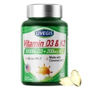 Vitamina D3 K2 Softgels, D3 10000 UI com K2 (MK-7) 200 mcg com óleo de coco Softgels, Fácil de engolir 2 em 1 Vitaminas D & K, Suporta Absorção de Cálcio, Imune e Saúde do Coração - 90 Contagens
