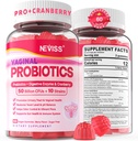 Gomas de Probióticos Vaginais para Mulheres PH Equilíbrio, Controle de Odor com Prebióticos, Cranberry, D-Mannose, Promove a Flora Vaginal Feminina Saudável, Trato urinário, Levedo, Suporte Digestivo, Açúcar Livre,120Cts
