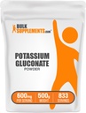 BulkSupplements.com Pó de Gluconato de Potássio - para suporte à hidratação, Suplemento Mineral, Potássio 99mg - Gluten Free, 600mg por serviço, 500g (1,1 lbs) (Pacote de 1)